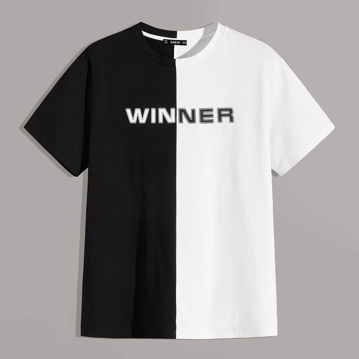 

Guys Letter Graphic Colorblock Tee, Black and white