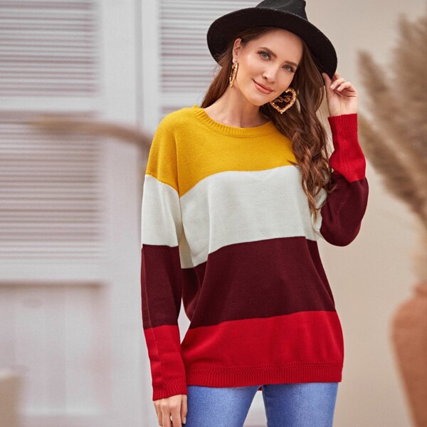 

Cut And Sew Drop Shoulder Sweater, Multicolor
