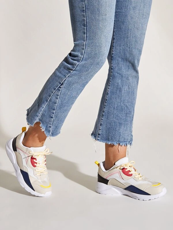 Color Block Lace-up Front Chunky Sneakers