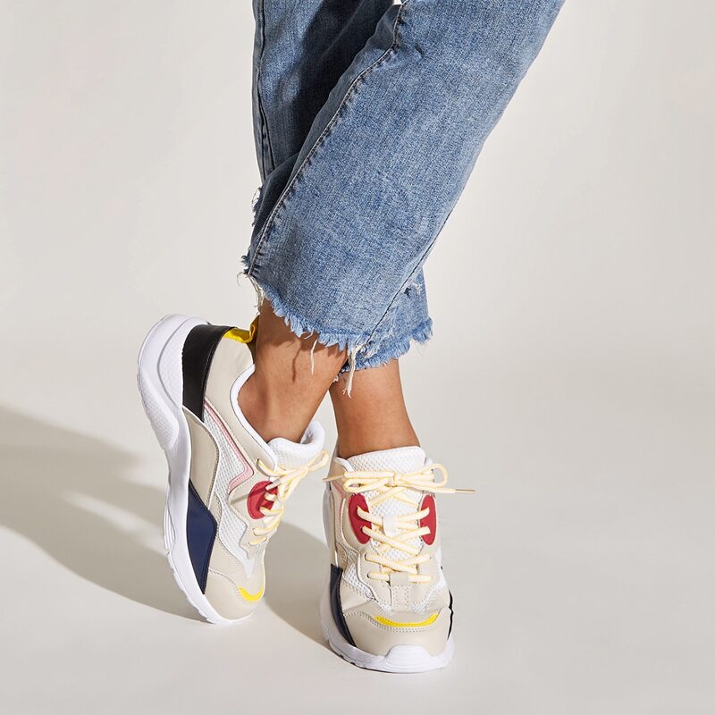 

Color Block Lace-up Front Chunky Sneakers, Multicolor