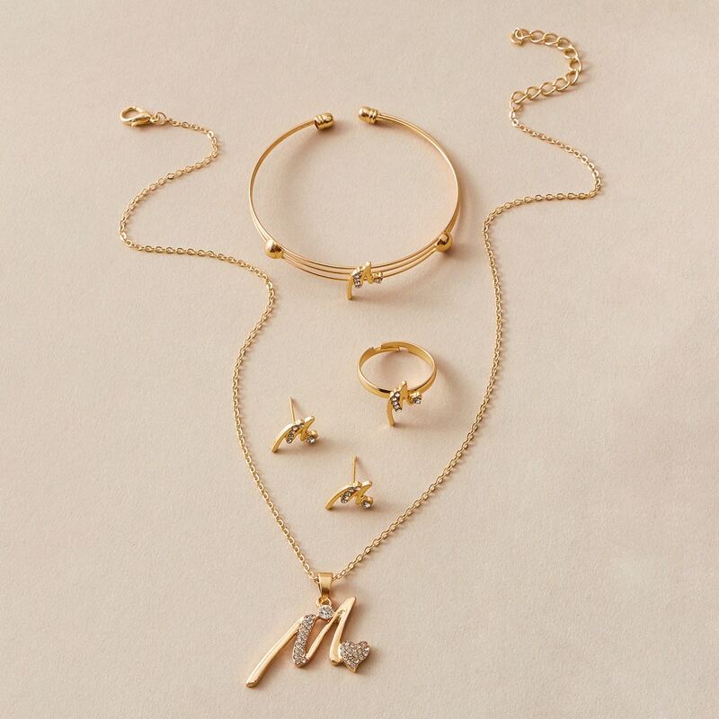 

5pcs Rhinestone Decor Letter Shaped Jewelry Set