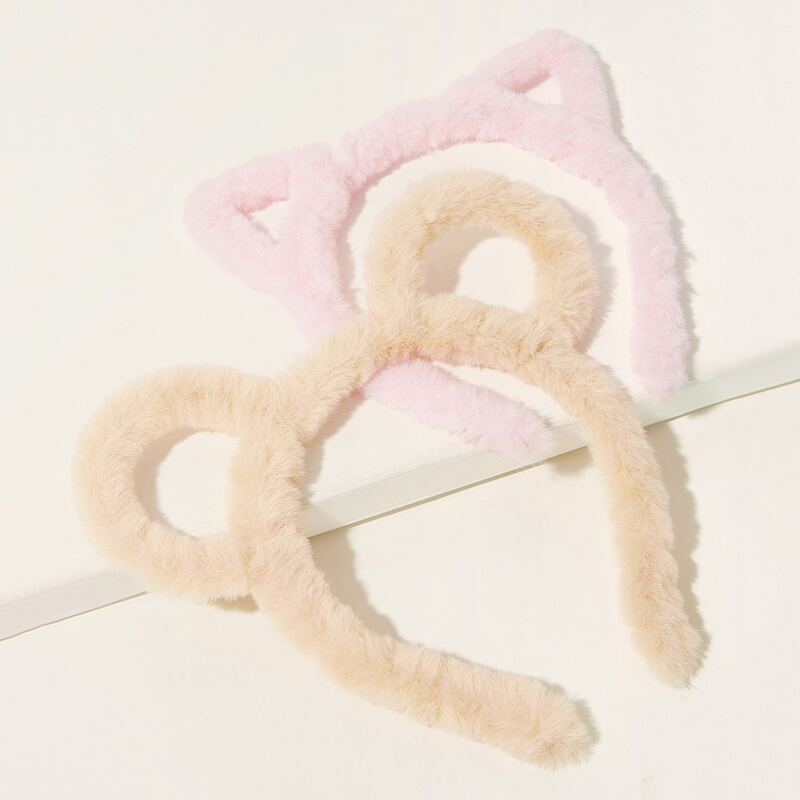 

2pcs Faux Fur Ear Decor Hair Hoops, Multicolor