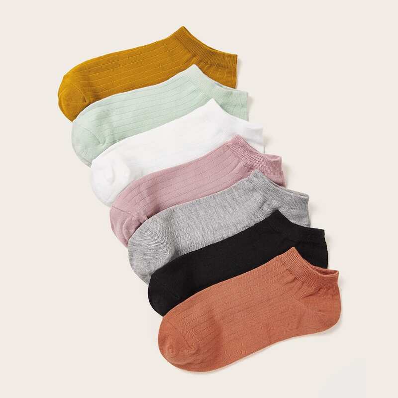 

7pairs Simple Solid Socks, Multicolor