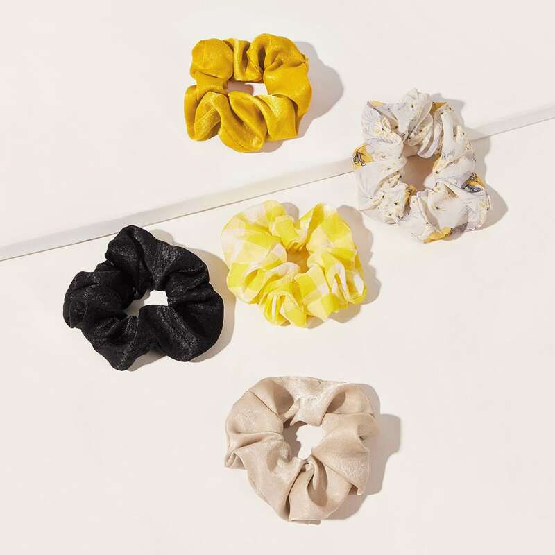 

5pcs Flower Pattern Scrunchies, Multicolor