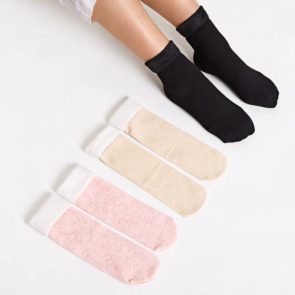 

3pairs Fluffy Trim Socks, Multicolor