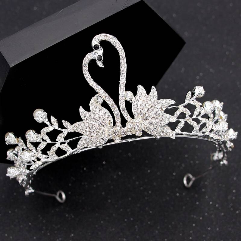 

Rhinestone Engraved Swan Hair Accessory, Silver