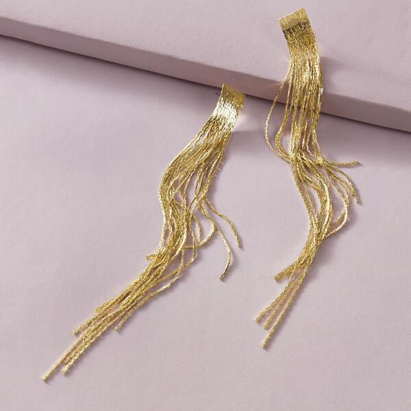 

1pair Long Tassel Drop Earrings, Gold
