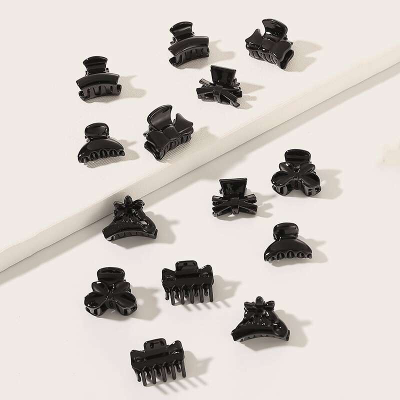 

14pcs Solid Bow Knot Hair Claws, Black