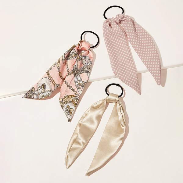 

3pcs Polka Dot & Chain Pattern Hair Tie, Multicolor