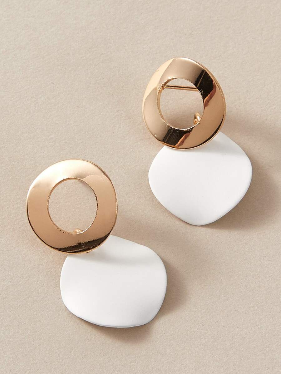 1pair Colour Block Geometric Drop Earrings - White - View 1