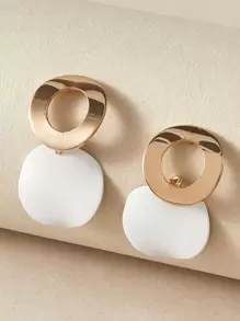 1pair Colour Block Geometric Drop Earrings - White - View 2