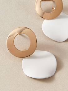 1pair Colour Block Geometric Drop Earrings - White - View 3