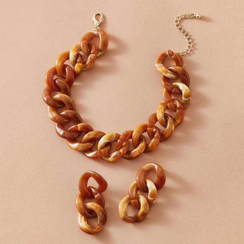 

3pcs Tortoiseshell Chain Necklace & Earrings