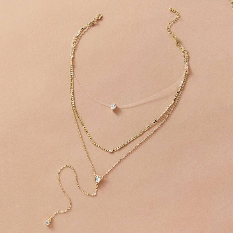 

1pc Rhinestone Engraved Y Lariat Necklace, Gold