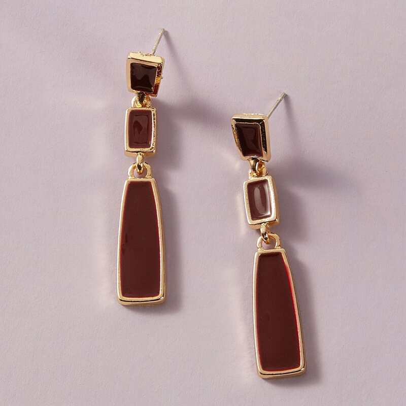 

1pair Oil Grip Geometric Drop Earrings, Red