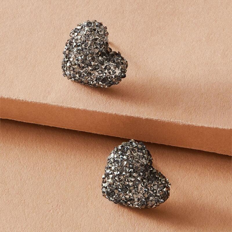 

1pair Heart Stud Earrings, Black
