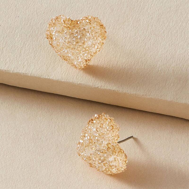 

1pair Heart Stud Earrings, Yellow