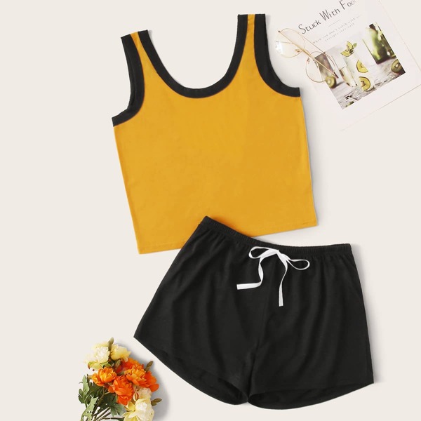 

Контрастный топ и шорты с узлом, Многоцветный