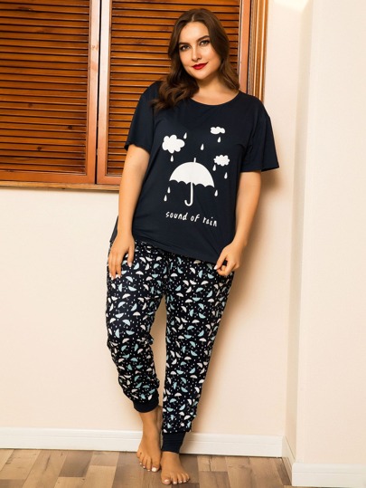 Plus Cartoon Graphic PJ Set