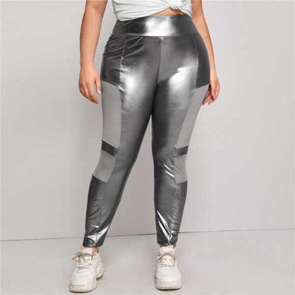 

Plus Wide Waistband Metallic Leggings, Grey