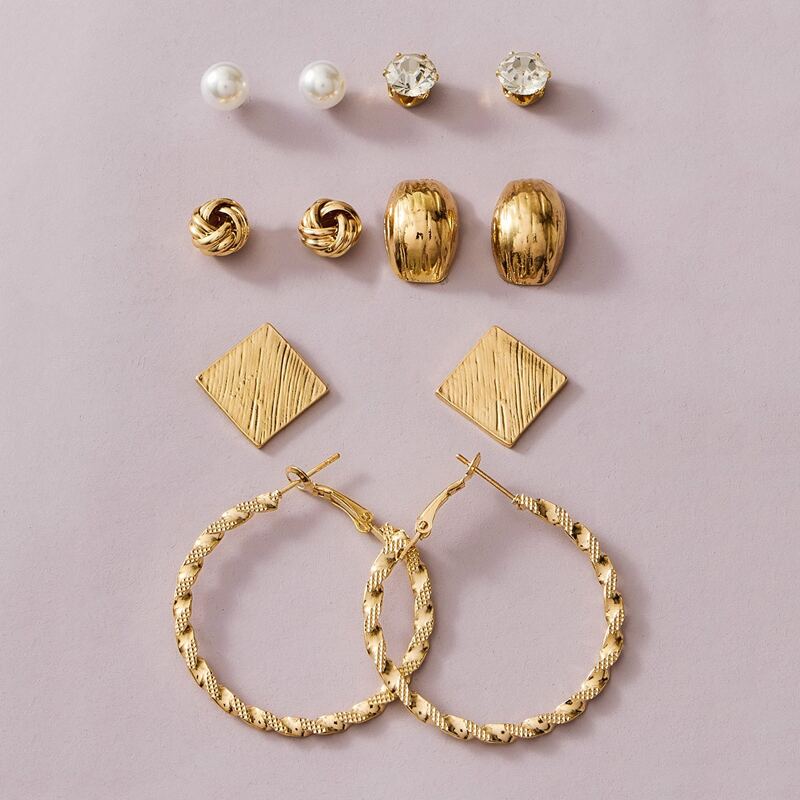 

6pairs Distorted & Geometric Earrings, Multicolor