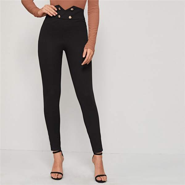 

Double Breasted High Waist Skinny Pants, Black