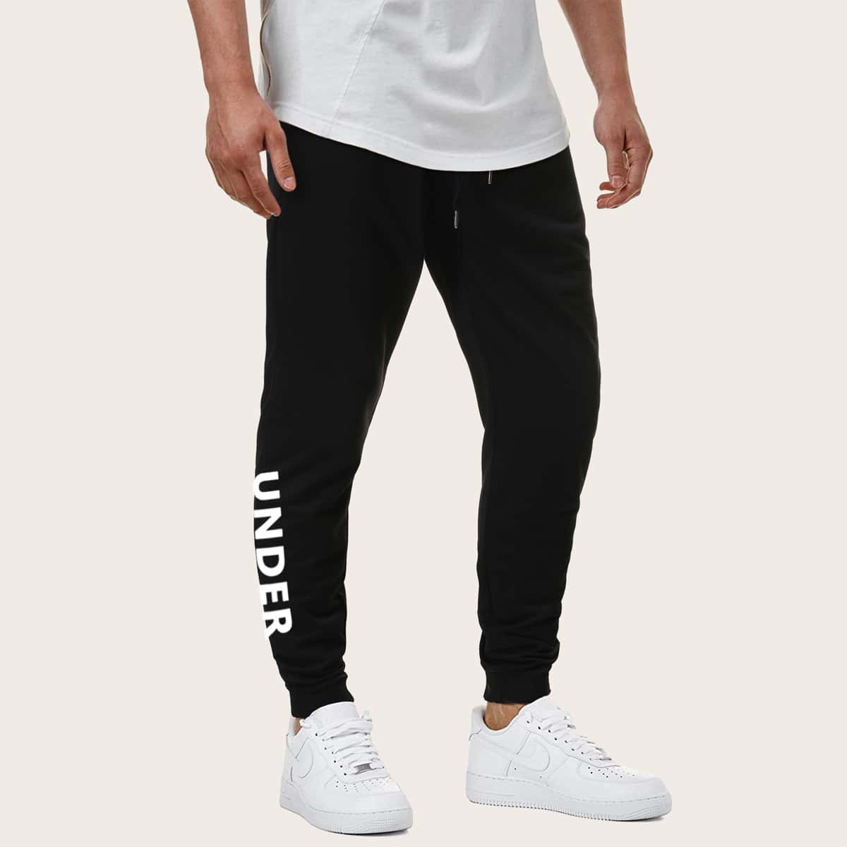 

Guys Letter Graphic Drawstring Sweatpants, Black