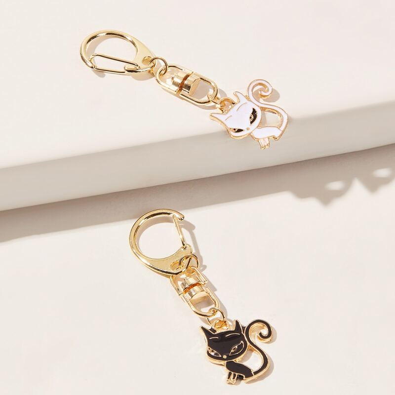 

2pcs Cat Charm Keychain, Gold