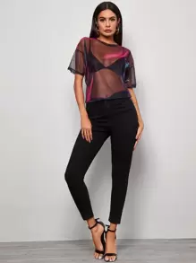 SHEIN Essnce 落肩金屬質感透明網紗上衣不帶胸罩 - 彩色 - 查看 4