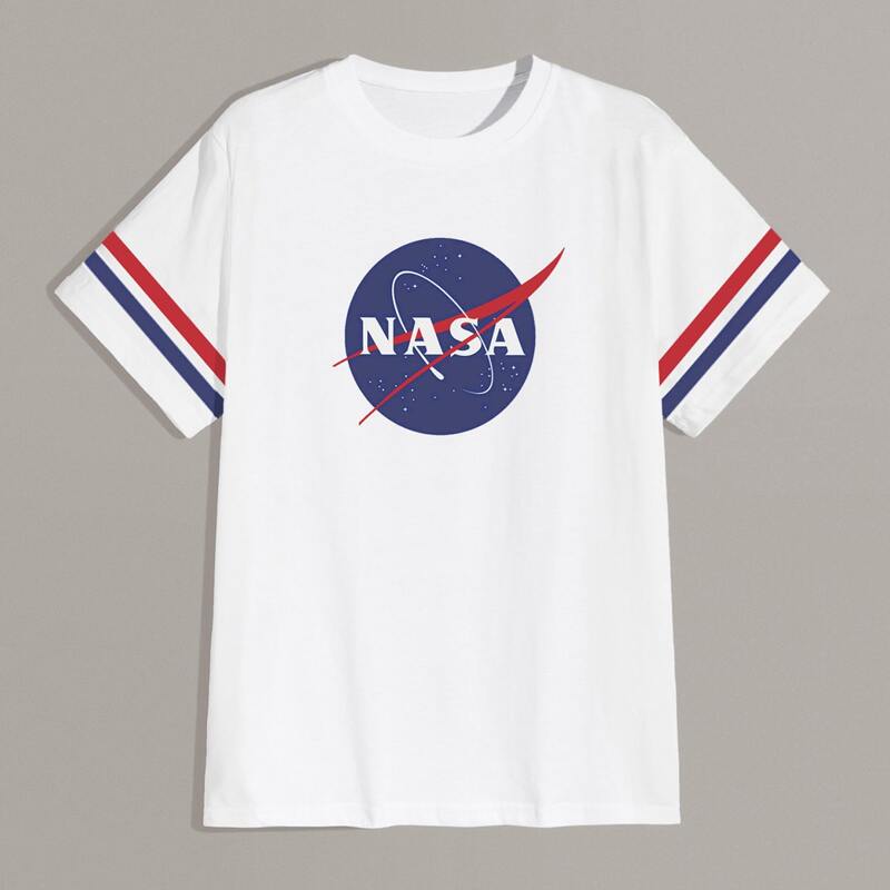 

Guys Stripe & Letter Graphic Tee, White