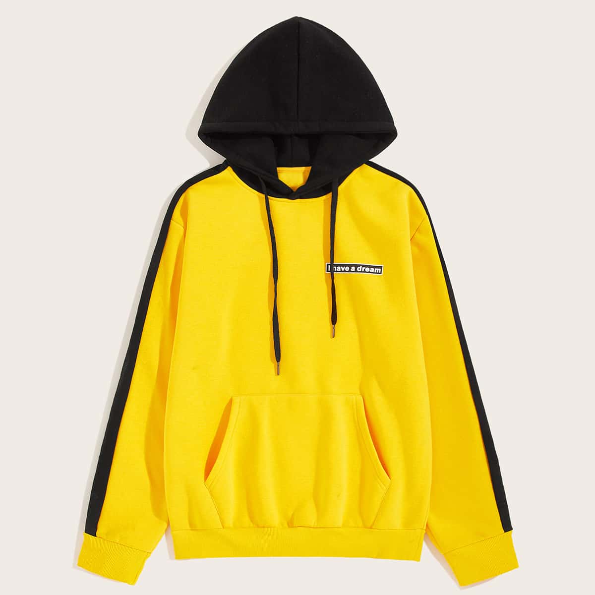 

Guys Contrast Panel Letter Graphic Hoodie, Yellow bright