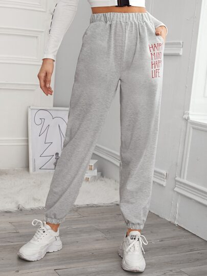 Slogan Graphic Pocket Side Sweatpants