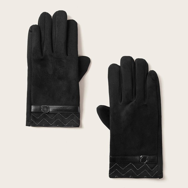 

Men Buckle Belt Decor Gloves, Black