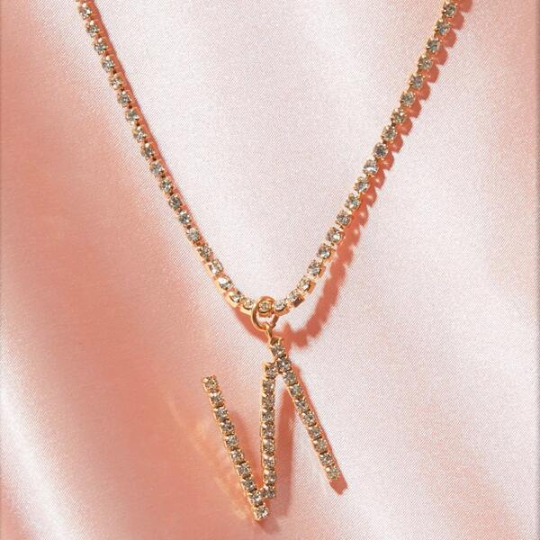 

1pc Rhinestone Engraved Letter Charm Necklace, Multicolor