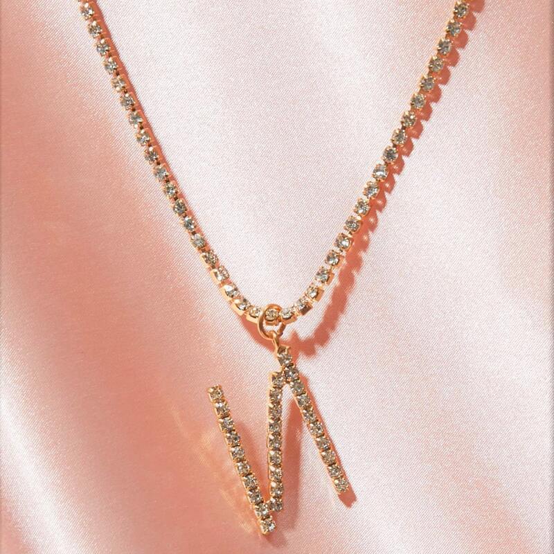 

1pc Rhinestone Engraved Letter Charm Necklace, Multicolor