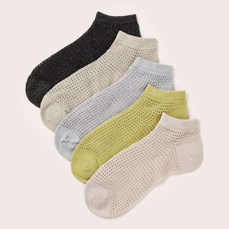 

5pairs Simple Solid Ankle Socks, Multicolor