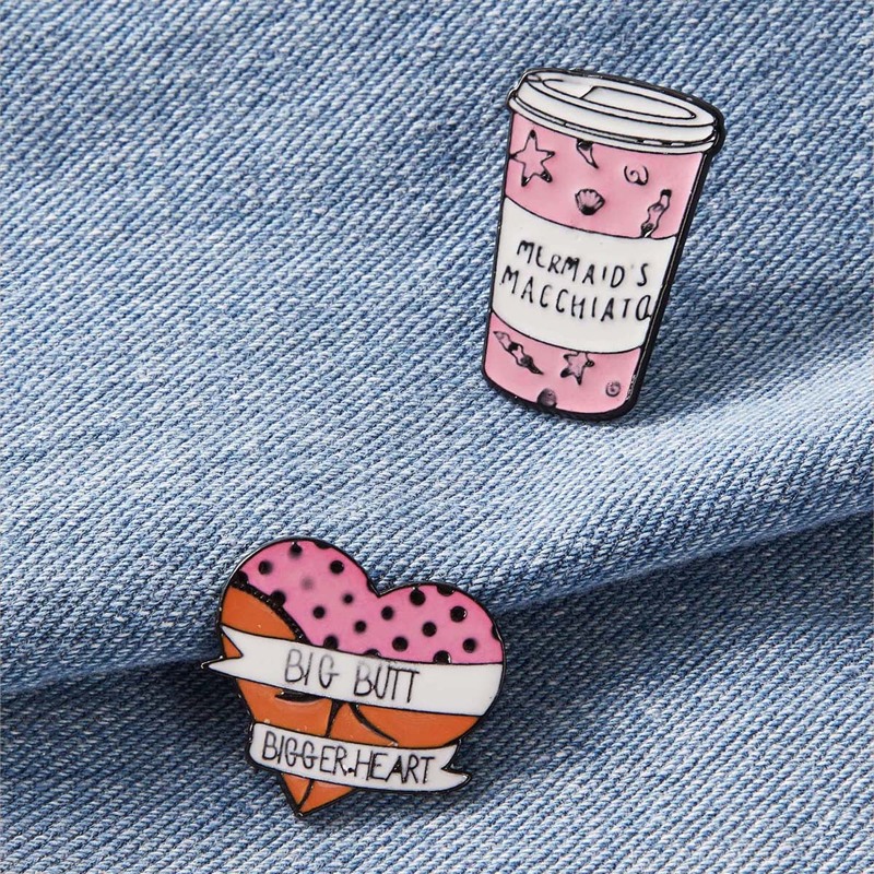 

2pcs Heart & Drink Design Brooch, Multicolor