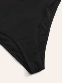 Conjunto de bikini de punto acanalado de cintura alta para verano en la playa - Negro - Ver 5