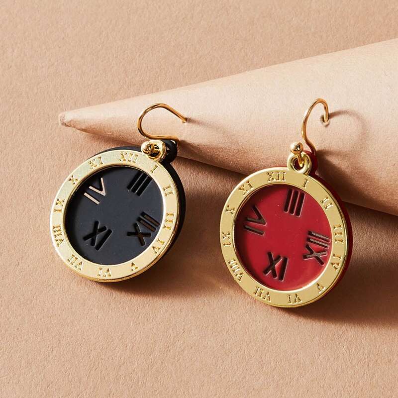 

1pair Roman Numbers Engraved Round Drop Earrings, Multicolor