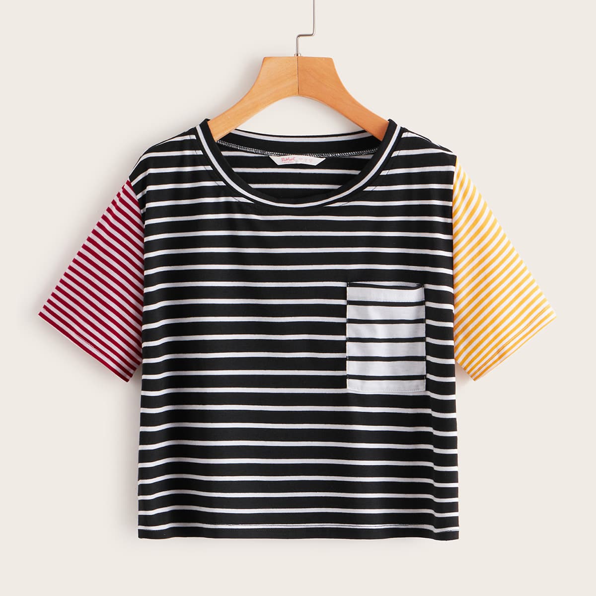 

Contrast Panel Striped Crop Tee, Multicolor