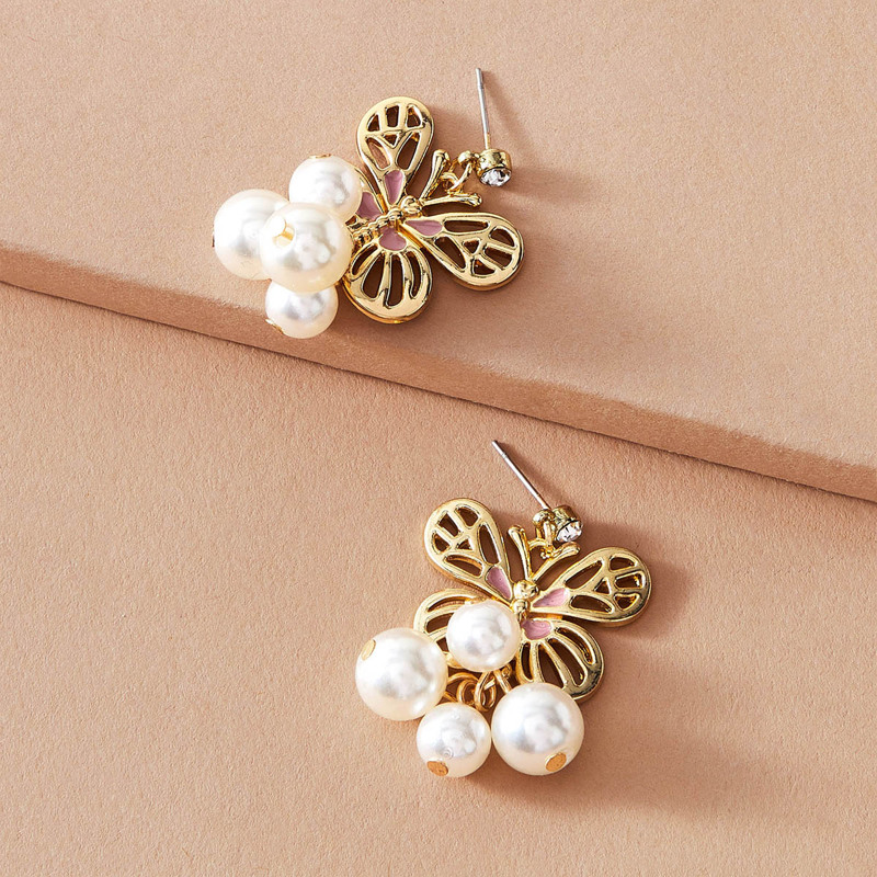 

1pair Butterfly & Faux Pearl Drop Earrings, Multicolor