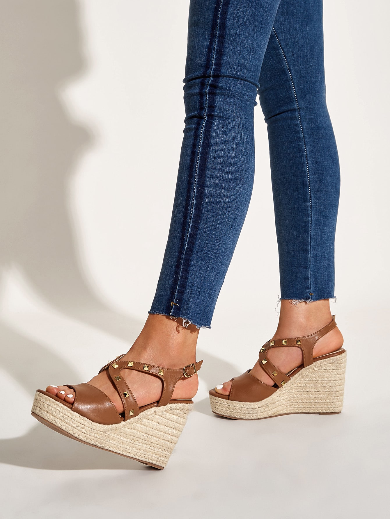 women shoes wedges studded buckle strap espadrille wedges