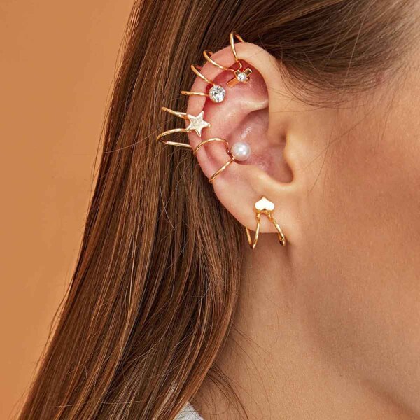 

Серьги-каффы с крестом и искусственными жемчугами 5шт, Золотистый