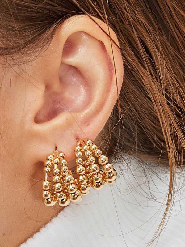 

1pair Beaded Hoop Earrings, Gold