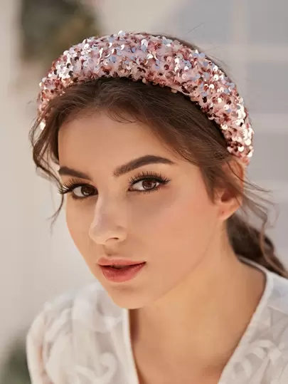 Fascia Per Capelli Con Nodo E Paillettes Rosa - Elastica E Regolabile Per Donne E Ragazze - Accessorio Scintillante Per Feste, Cosplay E Costumi