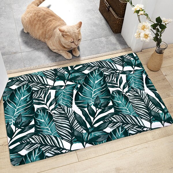 

Leaf Print Floor Mat, Green
