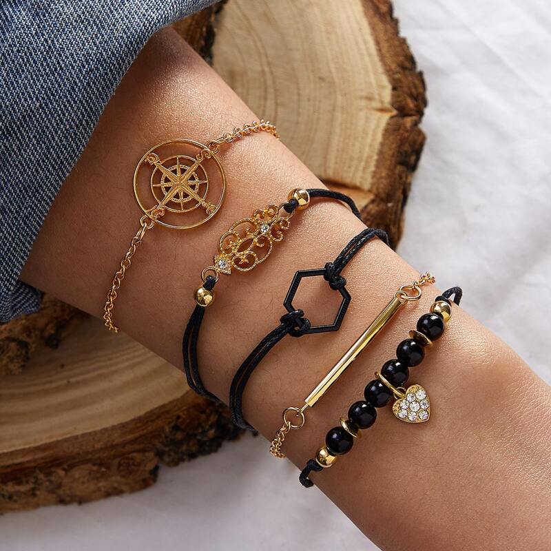 

5pcs Rudder & Heart Decor Bracelet, Multicolor