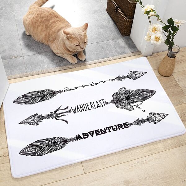 

Vintage Feather Arrow Print Floor Mat, Black and white