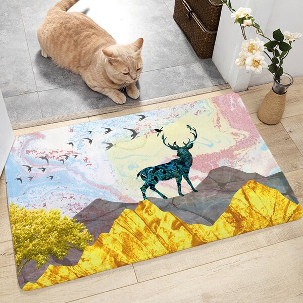 

Elk & Mountain Print Door Mat, Multicolor