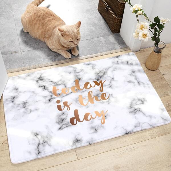 

Marble Pattern Slogan Graphic Door Mat, Multicolor